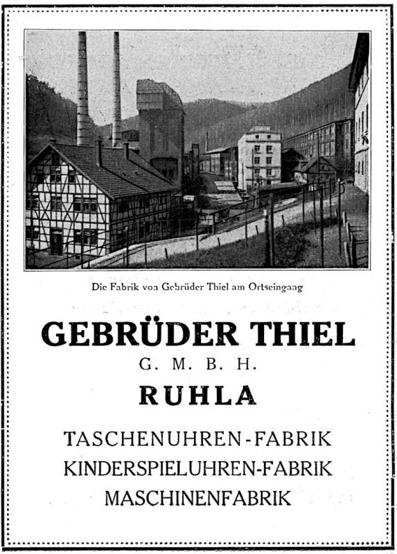 Werbeanzeige der Gebrüder Thiel GmbH mit Werksansicht (um 1920)  Werbeanzeige der Gebrüder Thiel GmbH mit Werksansicht (um 1920)