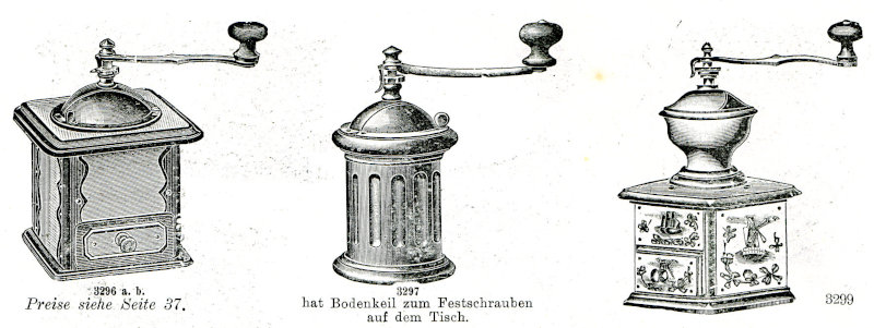 Kaffemühlensortiment aus dem Katalog des Grossisten Karl Weissbach in Mehlis. Kaffemühlensortiment aus dem Katalog des Grossisten Karl Weissbach in Mehlis.