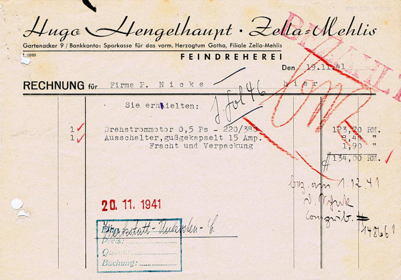 Rechnung der Firma Hugo Hengelhaupt Rechnung der Firma Hugo Hengelhaupt