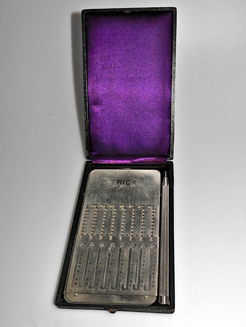 Patentschrift der Addiervorrichtung mit Zahlenschiebern aus dem Jahr 1911.